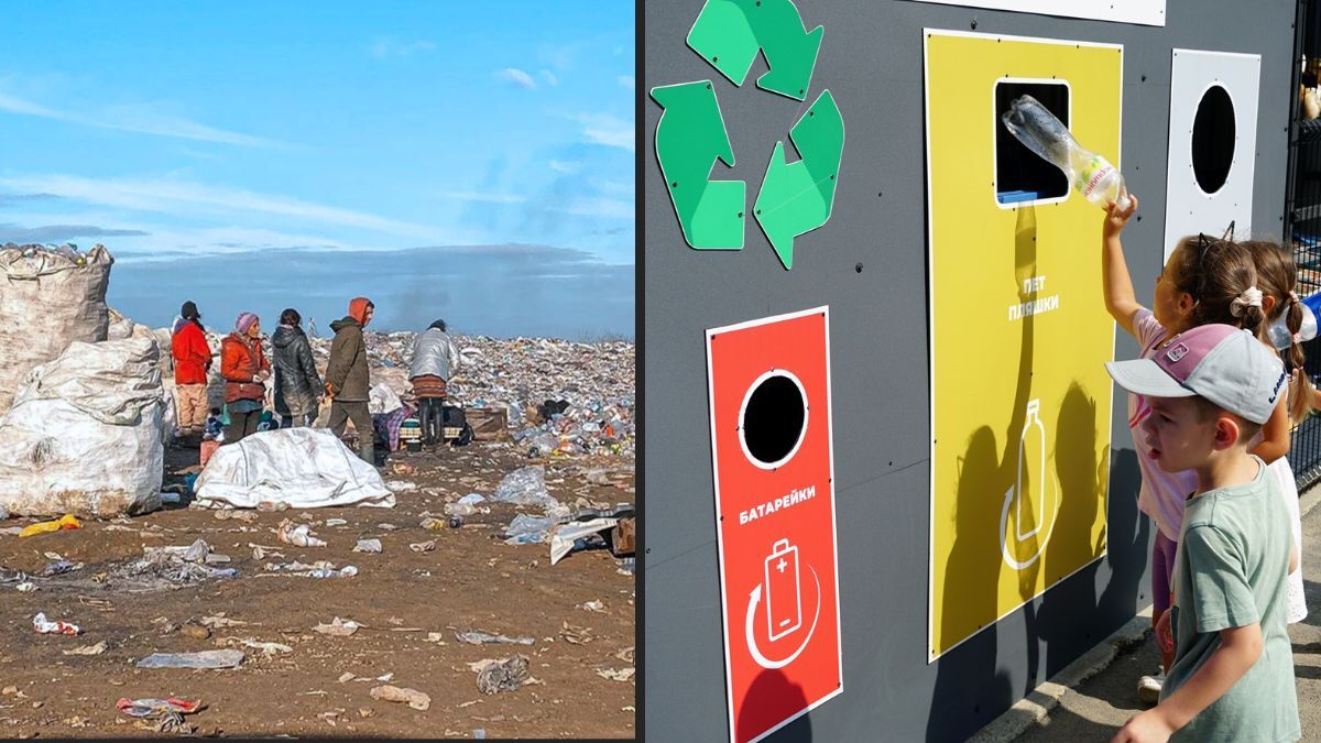 Зліва Коломийський полігон ТПВ. Праворуч - майданчики для роздільного збору сміття в Ужгороді