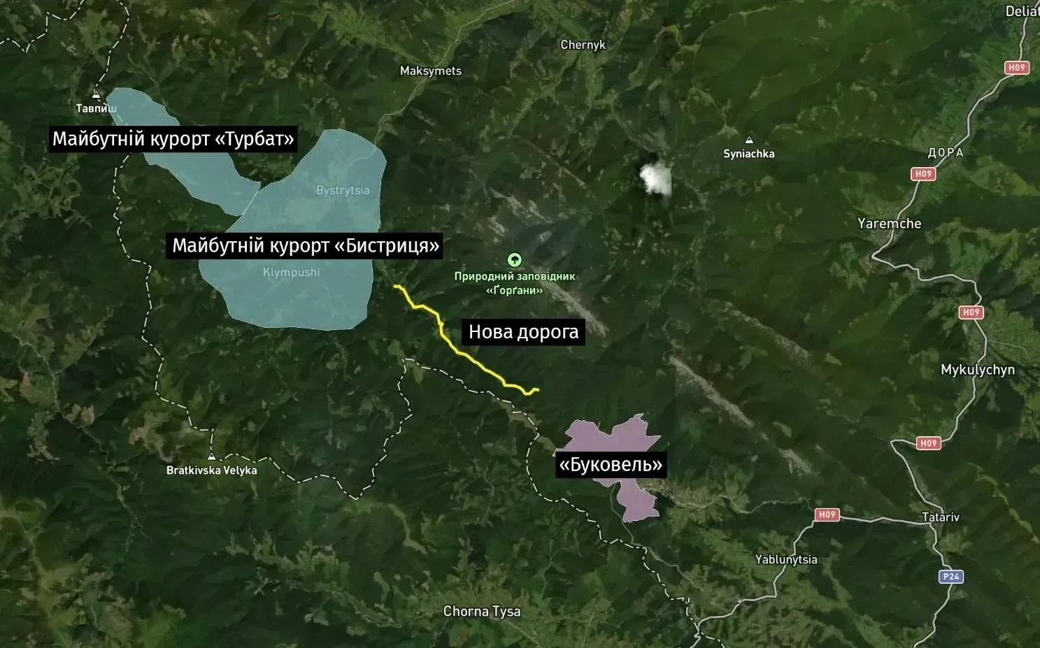 План дороги за 6,5 мільярдів гривень, яка мала сполучати курорти "Буковель" і "Бистриця" Інфографіка NGL.media