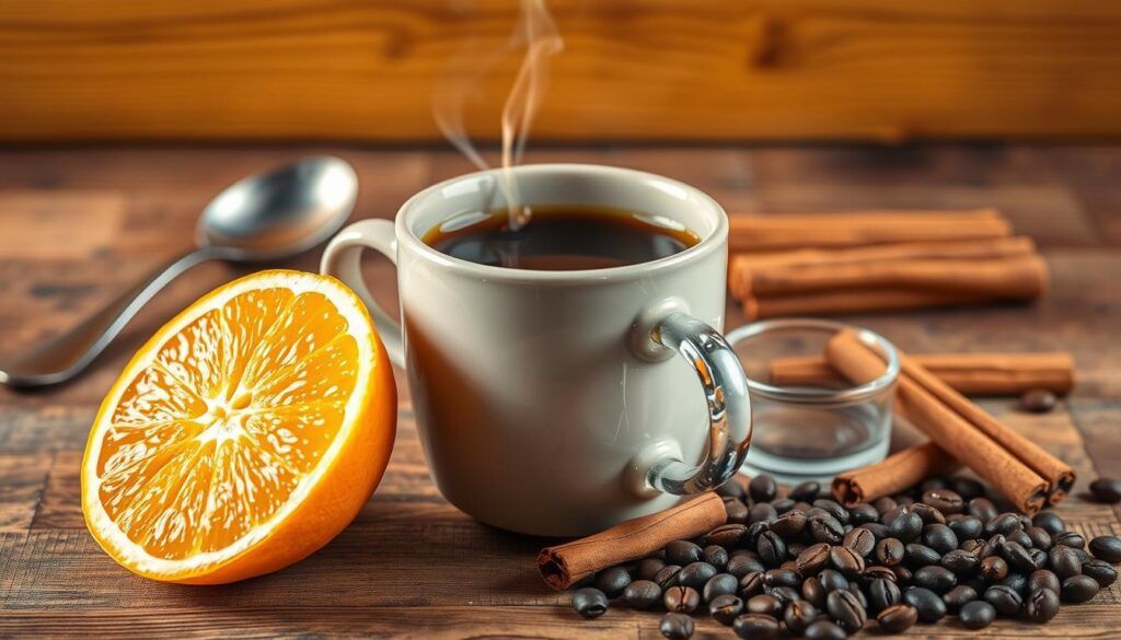 Кава зі спеціями та апельсиновою цедрою. Зображення ілюстративне Кава зі спеціями та апельсиновою цедрою. Зображення ілюстративне