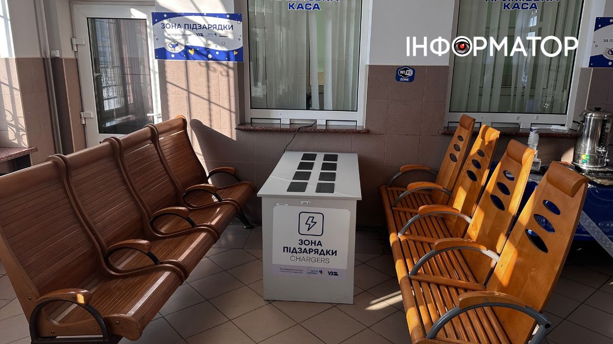 Зона для підзарядки в пункті назламності на залізничному вокзалі в Коломиї