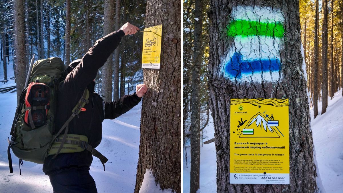 Вказівники на зимових маршрутах до Говерли