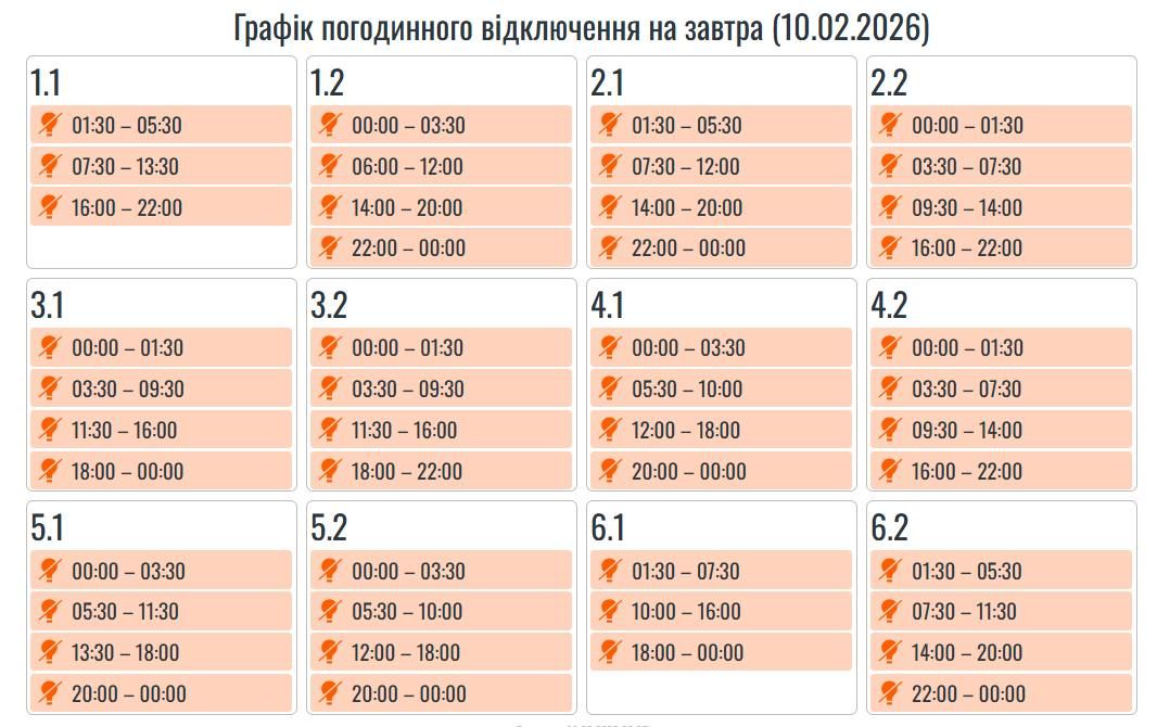 Графіки погодинних вимкнень на 10 лютого для Прикарпаття. ОНОВЛЮЄТЬСЯ 2