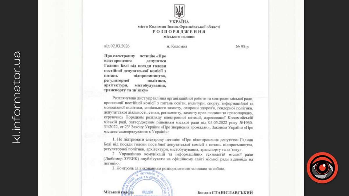 Міський голова Коломийської ТГ дав відповідь на петицію щодо відсторонення Галини Белі 1