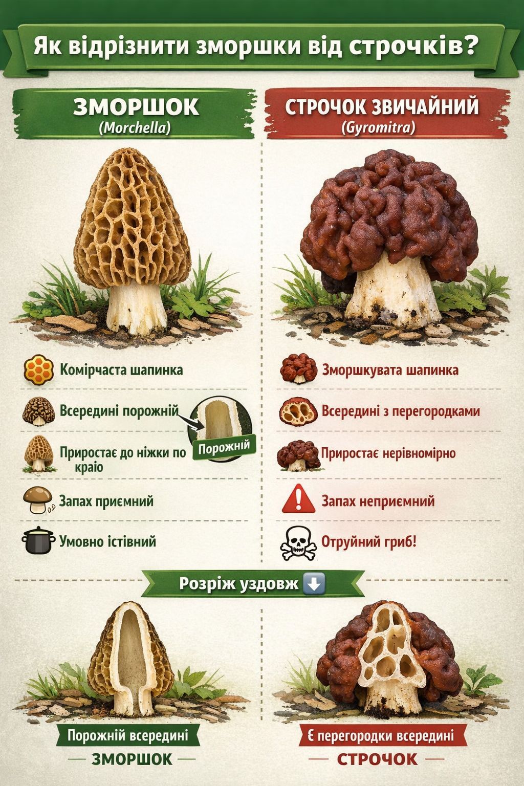 Інформаційна замітка про те, як відрізняти зморшки від отруйних грибів