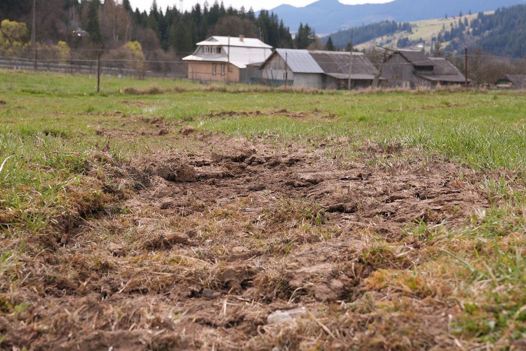 Слід від техніки на обійсті Романа Морощука. Суспільне Івано-Франківськ