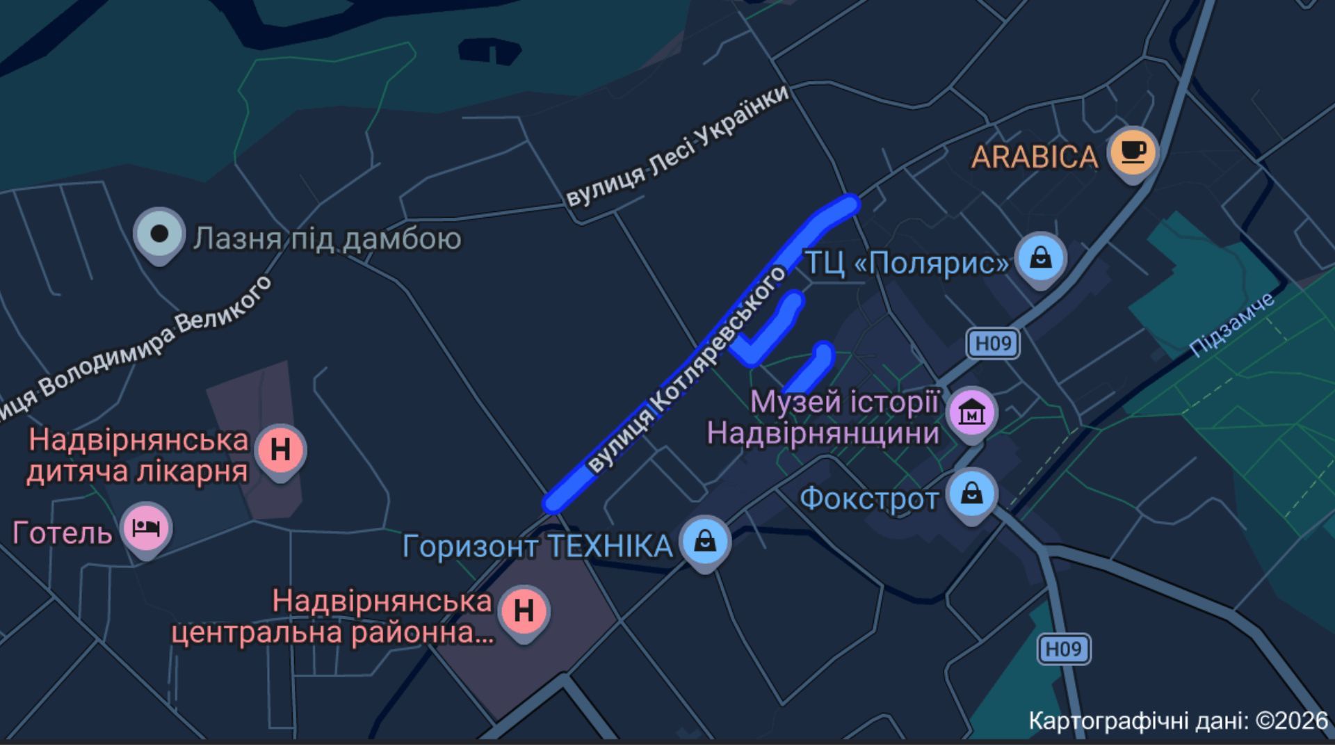 Вулиця Котляревського в Надвірній. Скрин з сервісу Google Maps Вулиця Котляревського в Надвірній. Скрин з сервісу Google Maps