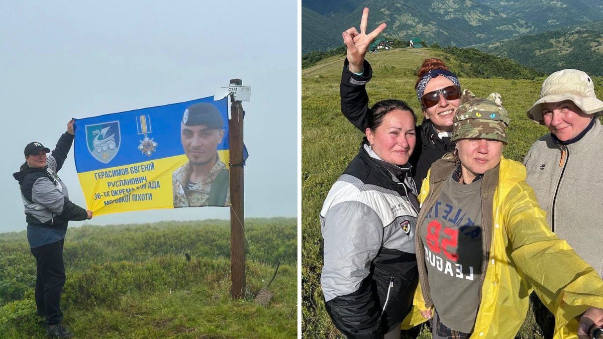 Ветеранка підняла прапор пам’яті про Героя Євгенія Герасимова на вершину Свидовця