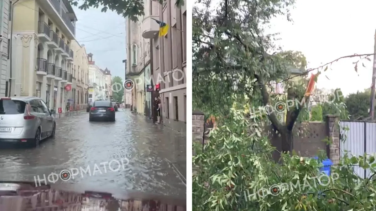 Негода наробила лиха у Коломиї: повалені дерева, пошкоджені авто, затоплені вулиці та зірвані дахи 7