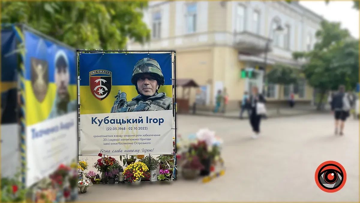 Памʼятний банер Ігорю Кубацькому на стометрівці в Коломиї