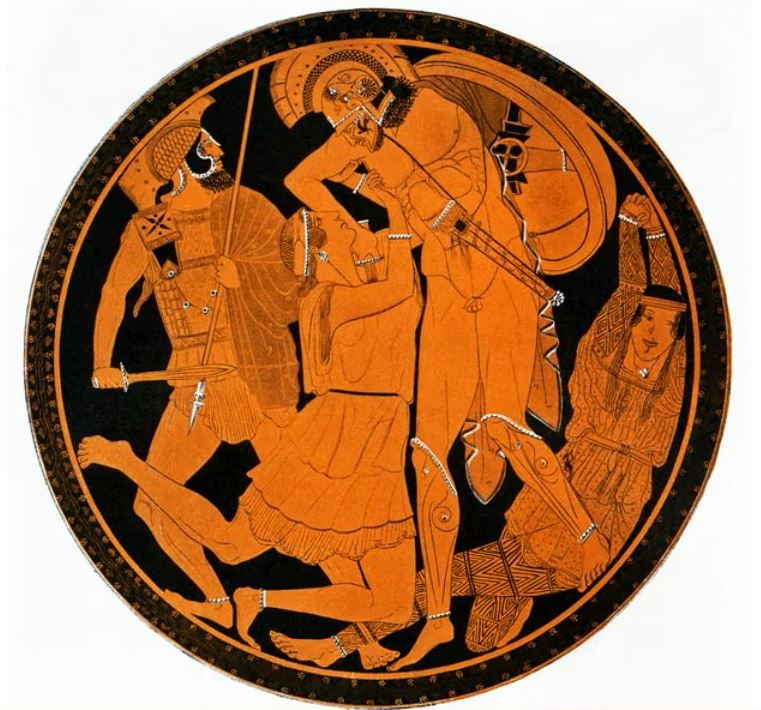 Пентесілея, королева амазонок, та Ахілл б'ються на смерть. 