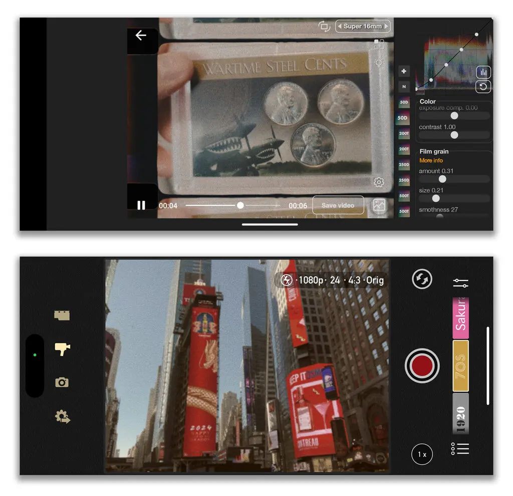 Super 16 (вверху) и 8-миллиметровая винтажная камера Nexvio входят в число приложений, которые могут придать вашему цифровому видео явно аналоговый вид Super 16 (вверху) и 8-миллиметровая винтажная камера Nexvio входят в число приложений, которые могут придать вашему цифровому видео явно аналоговый вид