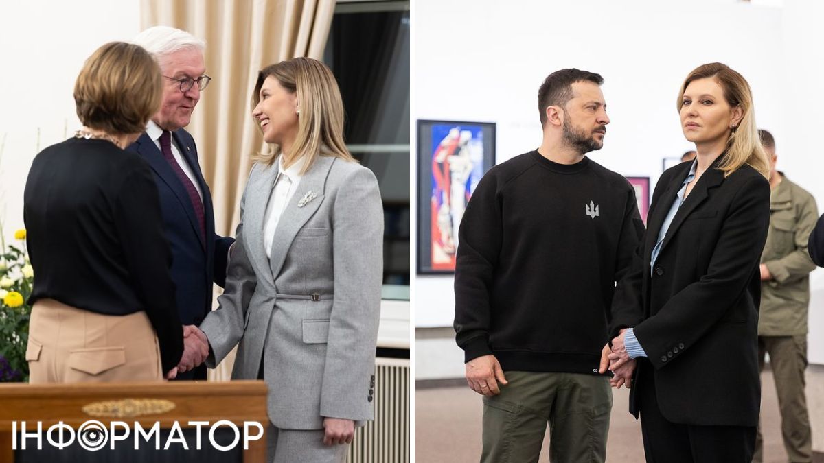 Зеленская на встрече со Штайнмайером (на фото слева) и с президентом Украины Владимиром Зеленским (на фото справа, источник Instagram Елены Зеленской). Зеленская на встрече со Штайнмайером (на фото слева) и с президентом Украины Владимиром Зеленским (на фото справа, источник Instagram Елены Зеленской).