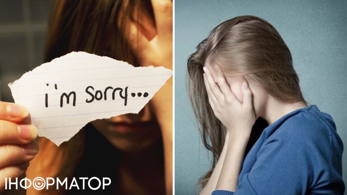 Вибачається та плаче