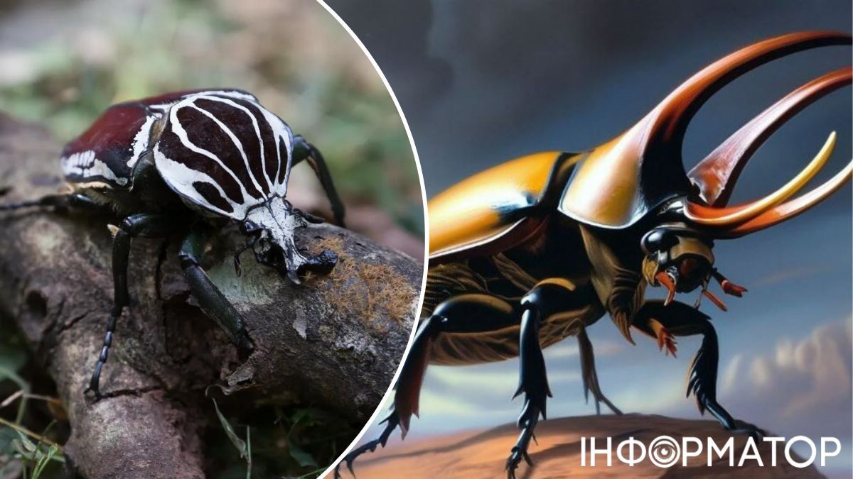 Жук-голиаф и жук-геркулес - слева направо. Жук-голиаф и жук-геркулес - слева направо.