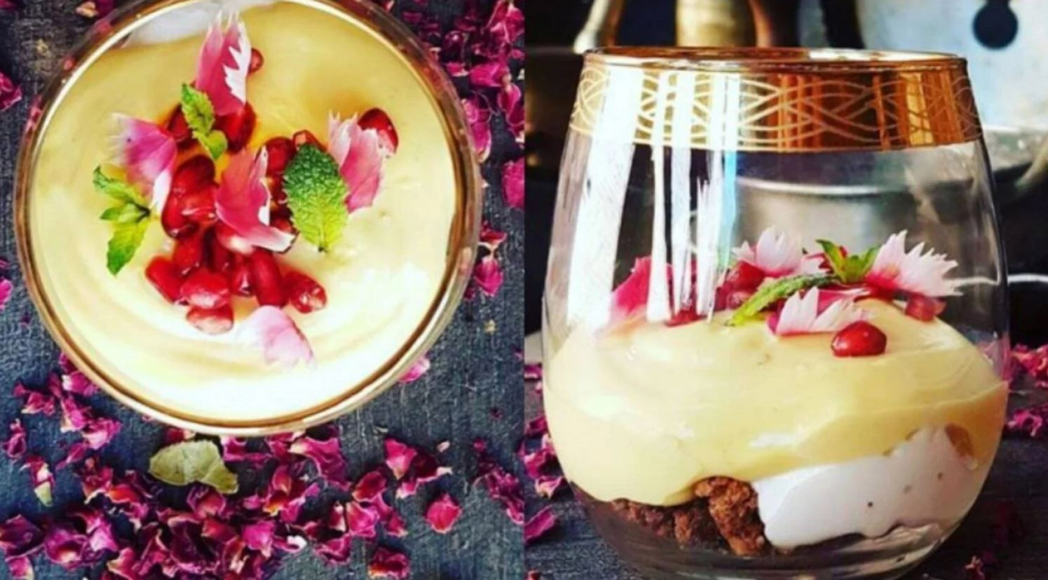 охлажденный пудинг по желанию полейте сиропом и украсьте орехами и гранатом.