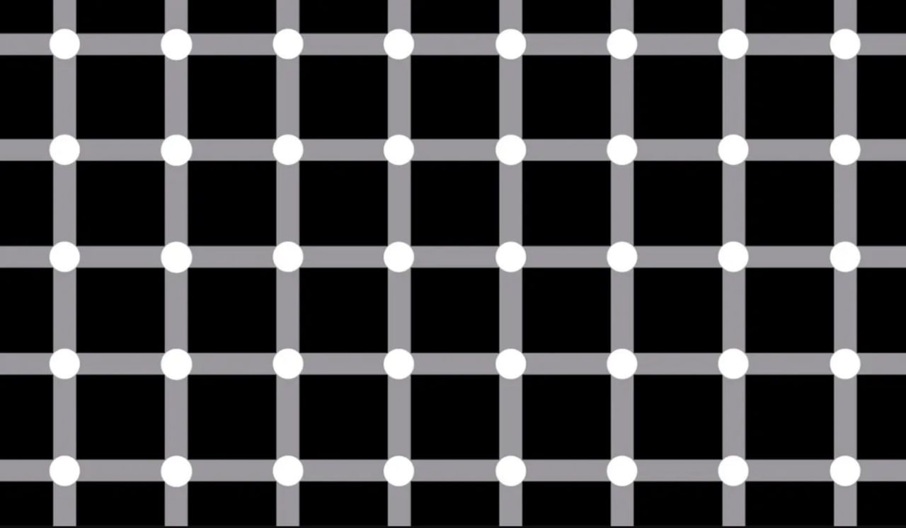 Чорні точки всередині білих відсутні, але ми їх бачимо. Чорні точки всередині білих відсутні, але ми їх бачимо.