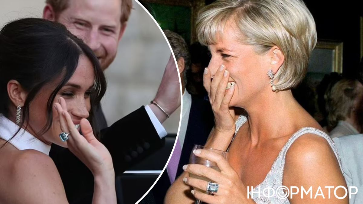 Меган також дісталася екстравагантна каблучка з аквамарином Діани.