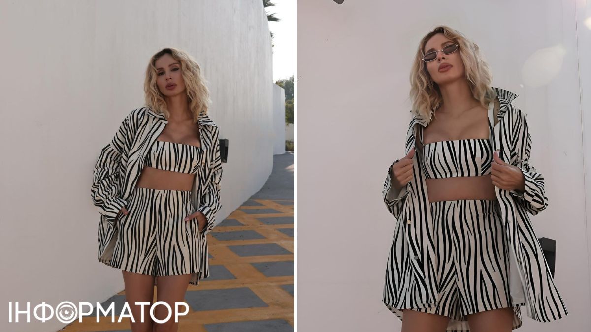 Лобода обряда топ и актуальный костюм с шортами и рубашкой с зебровым принтом. Лобода обряда топ и актуальный костюм с шортами и рубашкой с зебровым принтом.
