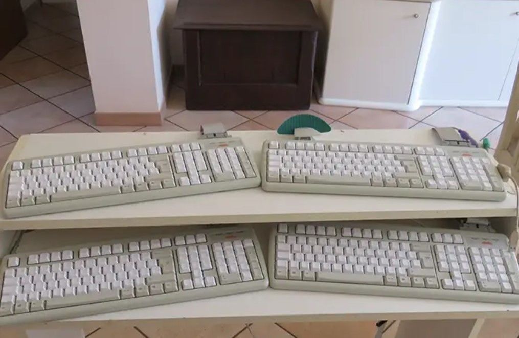 Мужчина печатал большую часть своих книг, используя одновременно четыре пустых клавиатуры, хотя, по его словам, он имеет возможность использовать до 16 одновременно