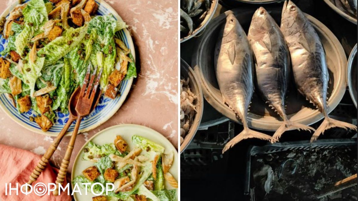 Этот вариант салата Цезарь будет немного дымный вкус благодаря копченой скумрии!