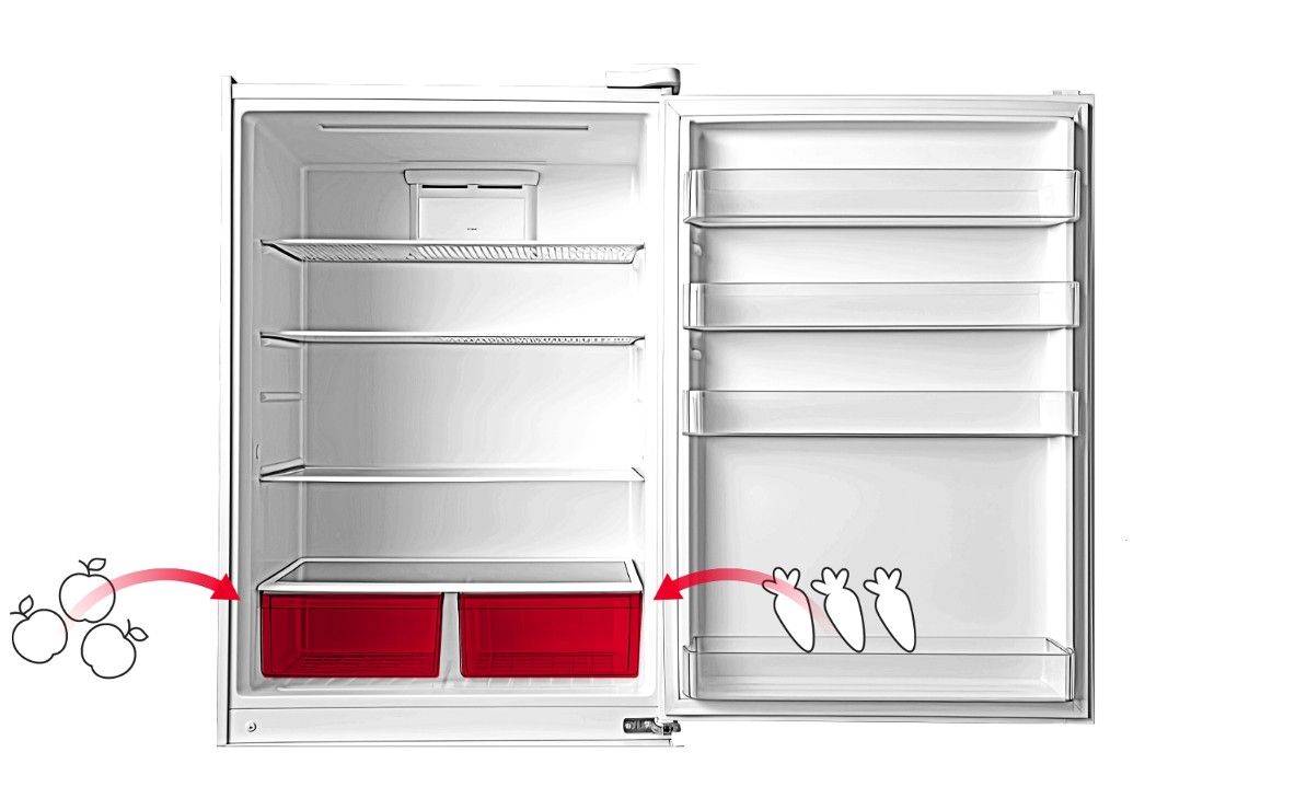 Овочі та фрукти зберігайте у нижніх ящиках для овочей.