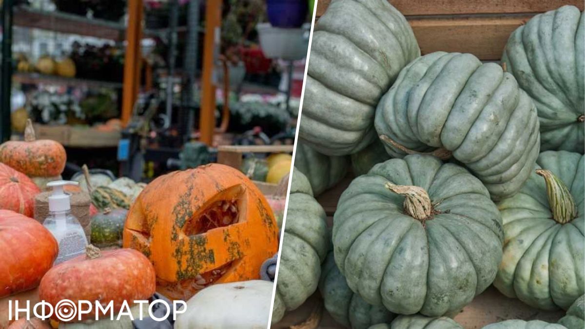Гарбуз, що підморгує покупцям у маркеті та блакитний гарбуз.