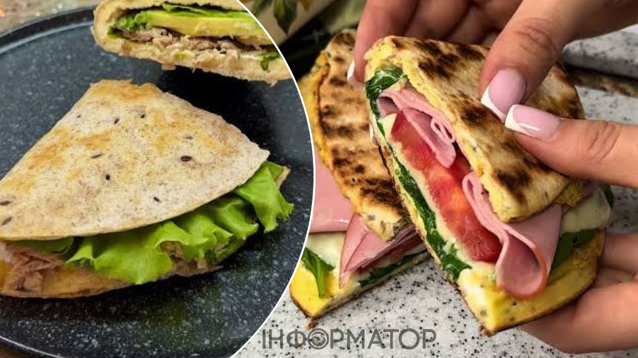 Быстрый и вкусный завтрак: яйца в лаваше с сыром и ветчиной.