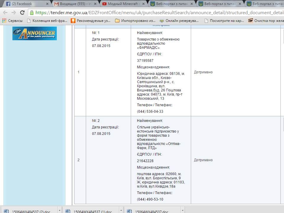Фирмы участники торгов по гепатиту