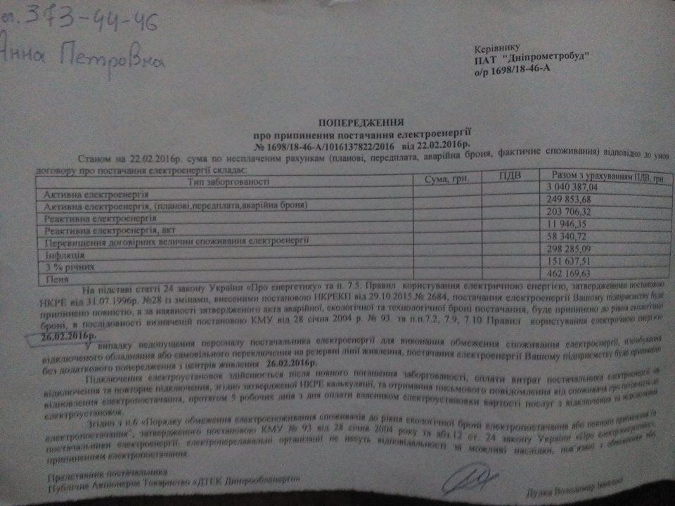 Уведомление об отключении