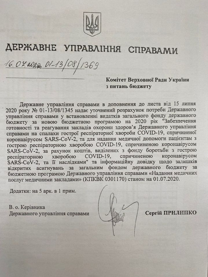У Зеленского просят из коронавирусного Фонда денег на Феофанию и анализы для топ-чиновников 1