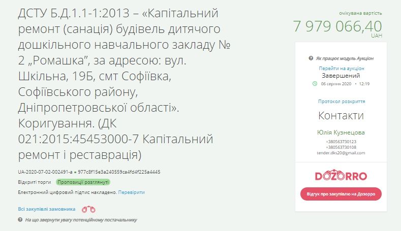 ДнепрОГА Бондаренко отдаст 7,5 миллиона за ремонт садика фирме с чиновниками на зарплате 1