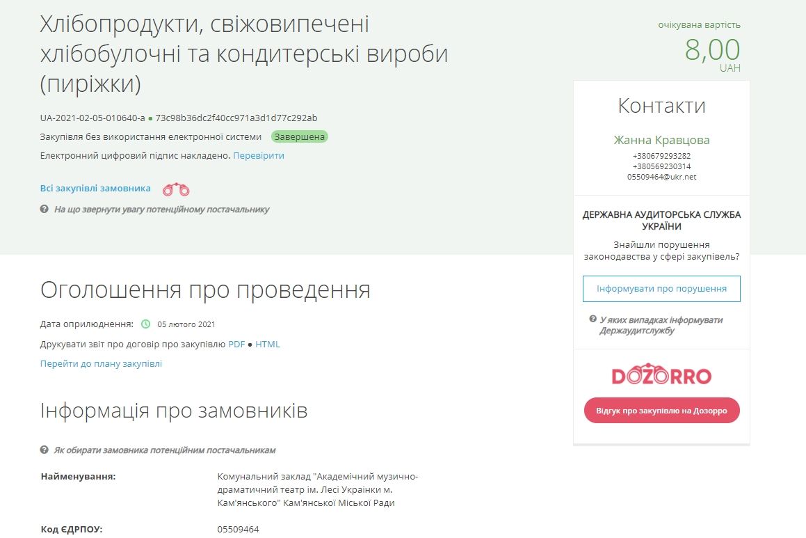 В Каменском театр решил купить один пирожок через Prozorro: кто им его продал 1