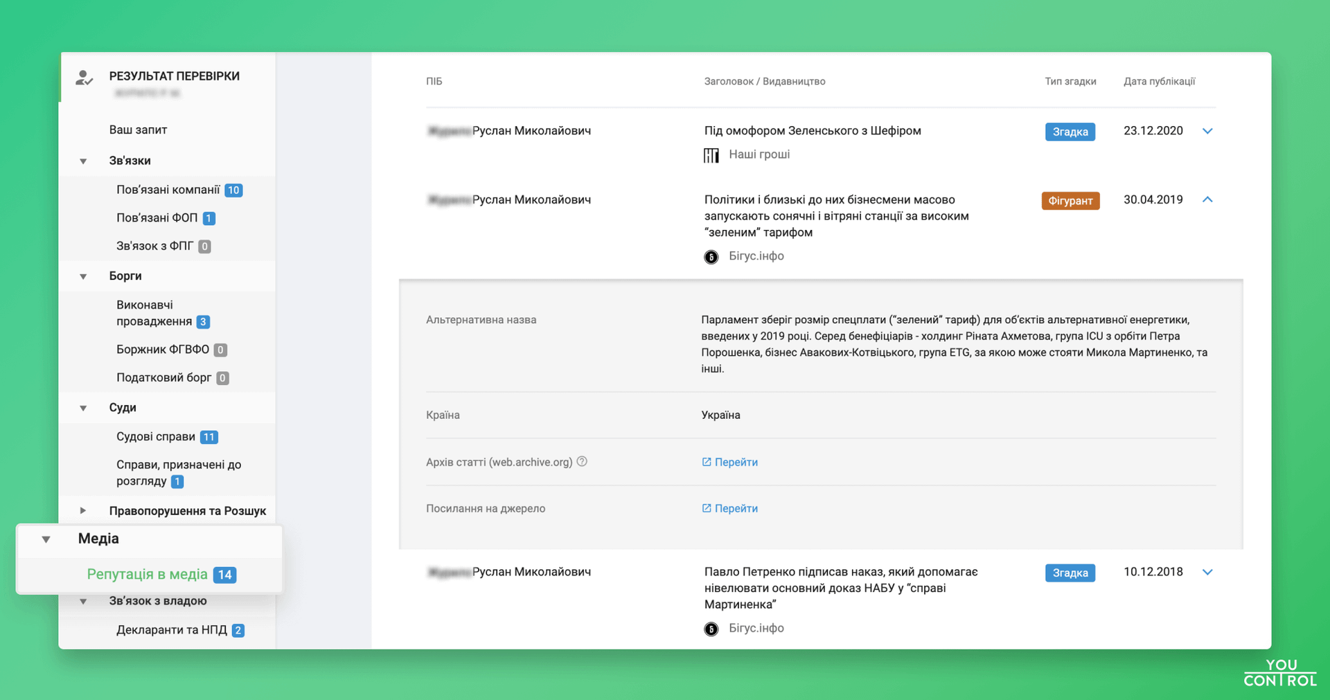 YouControl відстежуватиме причетність компаній та осіб до розслідувань в медіа 2