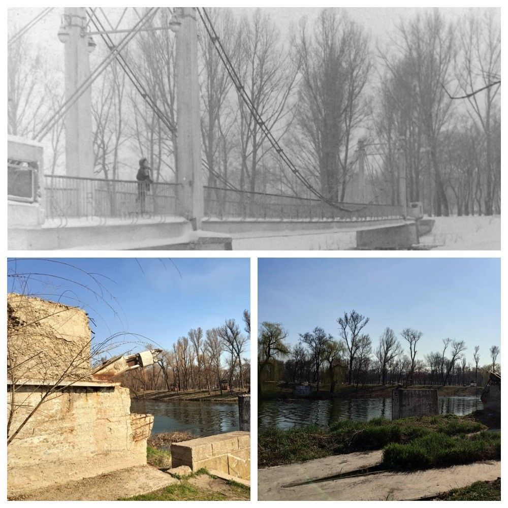 На фото все, что осталось от моста, который когда-то соединял оба парка