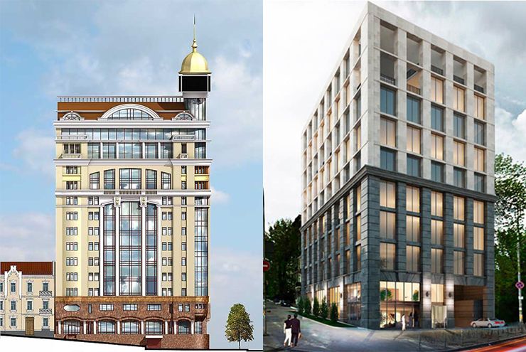 Проєкти бізнес-центру до руйнування будинку Станіславської. Ілюстрації: archunion та Astora