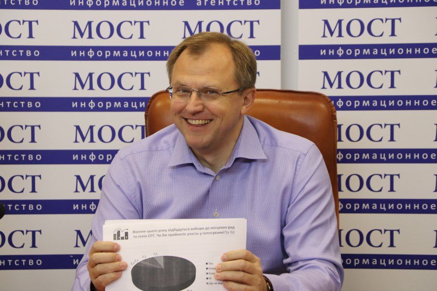 Політолог Олег Каштан озвучує результати соціологічного опитування. ФОТО: ІА "МОСТ-Днепр"