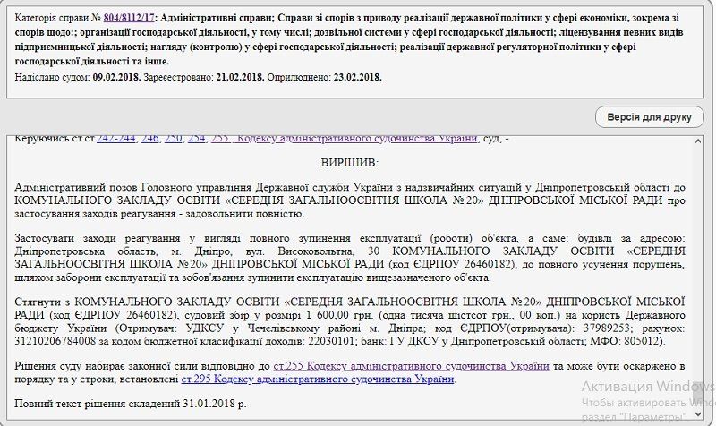 В Днепре горела школа, работу которой суд решил остановить еще в январе 7