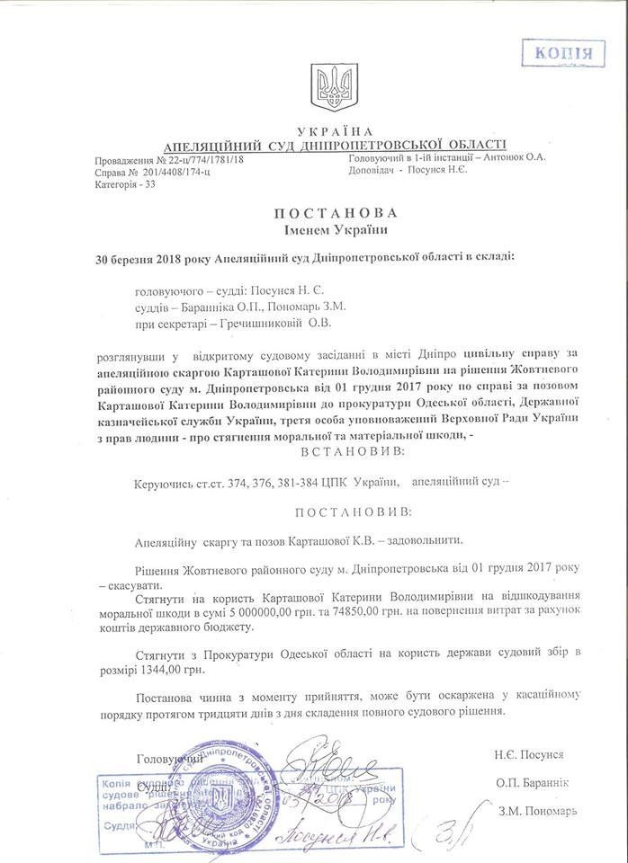 Государство Украина выплатит жительнице Днепра 5 млн грн за моральный вред 1