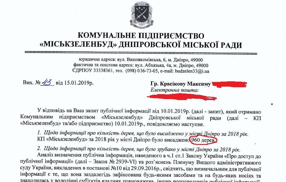Сколько деревьев было спилено и сколько посажено в Днепре в 2018 году 1