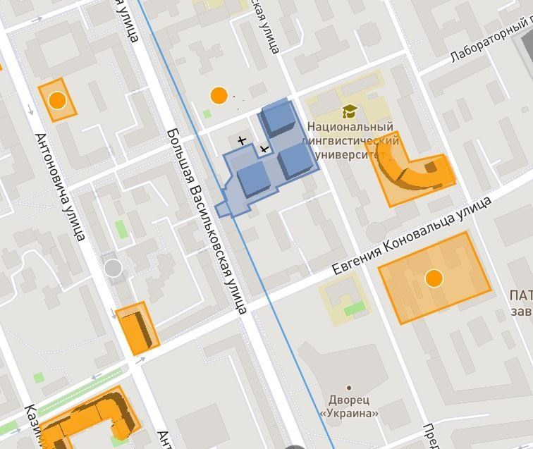 На карте видны 3 башни ЖК «Метрополь» и границы участка застройки.