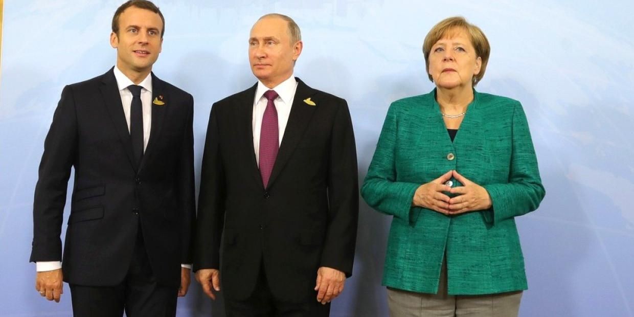 Путину, Макрону и Меркель намного важнее быстрее договориться "по Украине" и восстановить экономические отношения без санкций, чем беспокоиться о наших нацинтересах