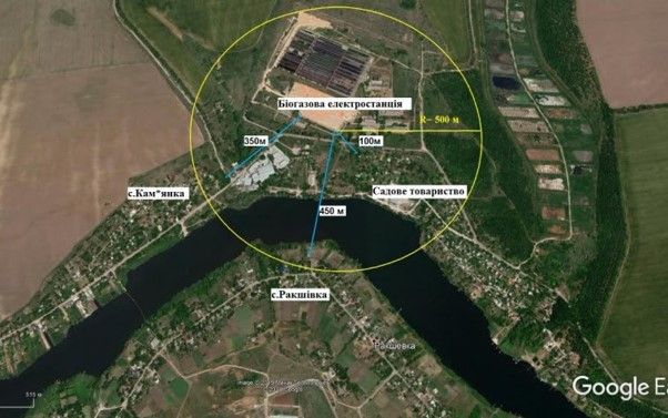 Схема размещения биогазовой электростанции по отношению к жилым домам