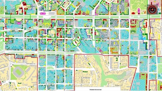Голубым цветом отмечены районы в центре, в которых разрешено строить высотные здания
