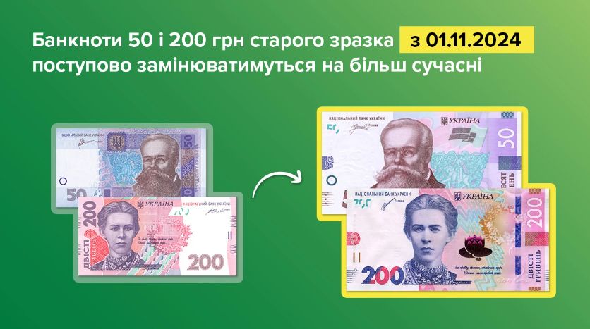 НБУ начнет выводить из обращения банкноты 50 и 200 гривен старого образца 1