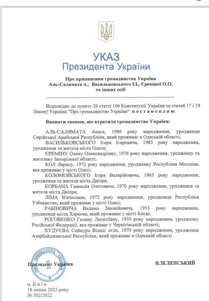 Указ про позбавлення громадянства Указ про позбавлення громадянства