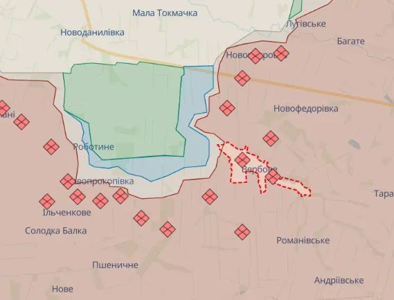 Успехи ВСУ возле Вербового. Фото: deepstatemap.live