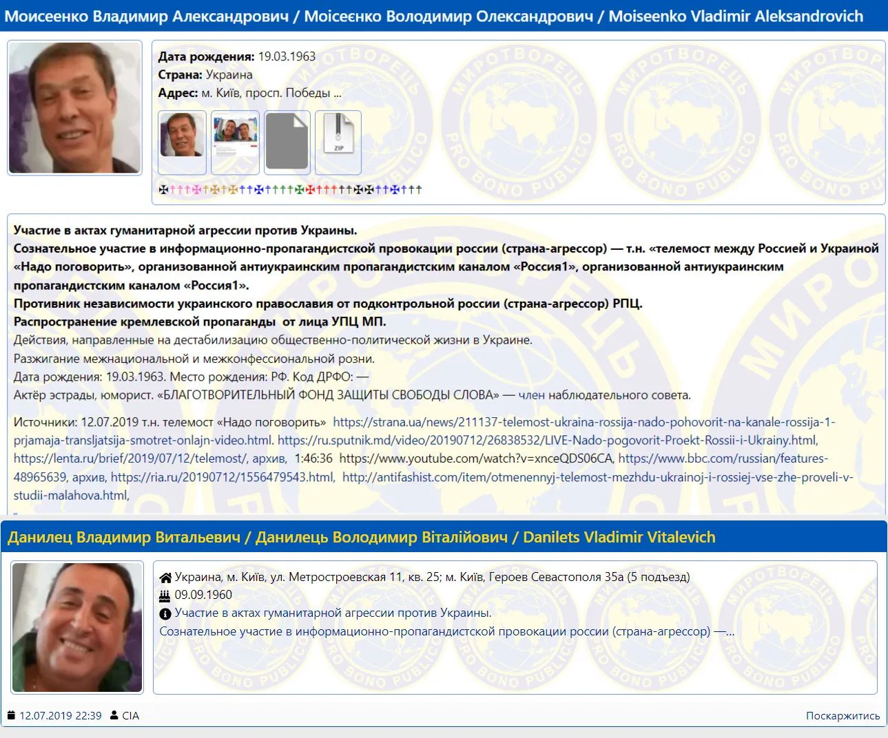 Участники группы "Кролики" в базе "Миротворец"