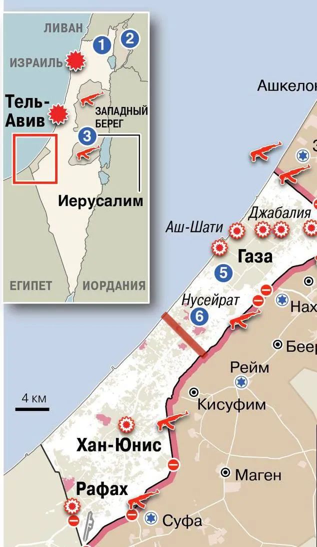 Карта з регіоном, куди ЦАХАЛ пропонує тікати мешканцям Гази - південніше червоної риски