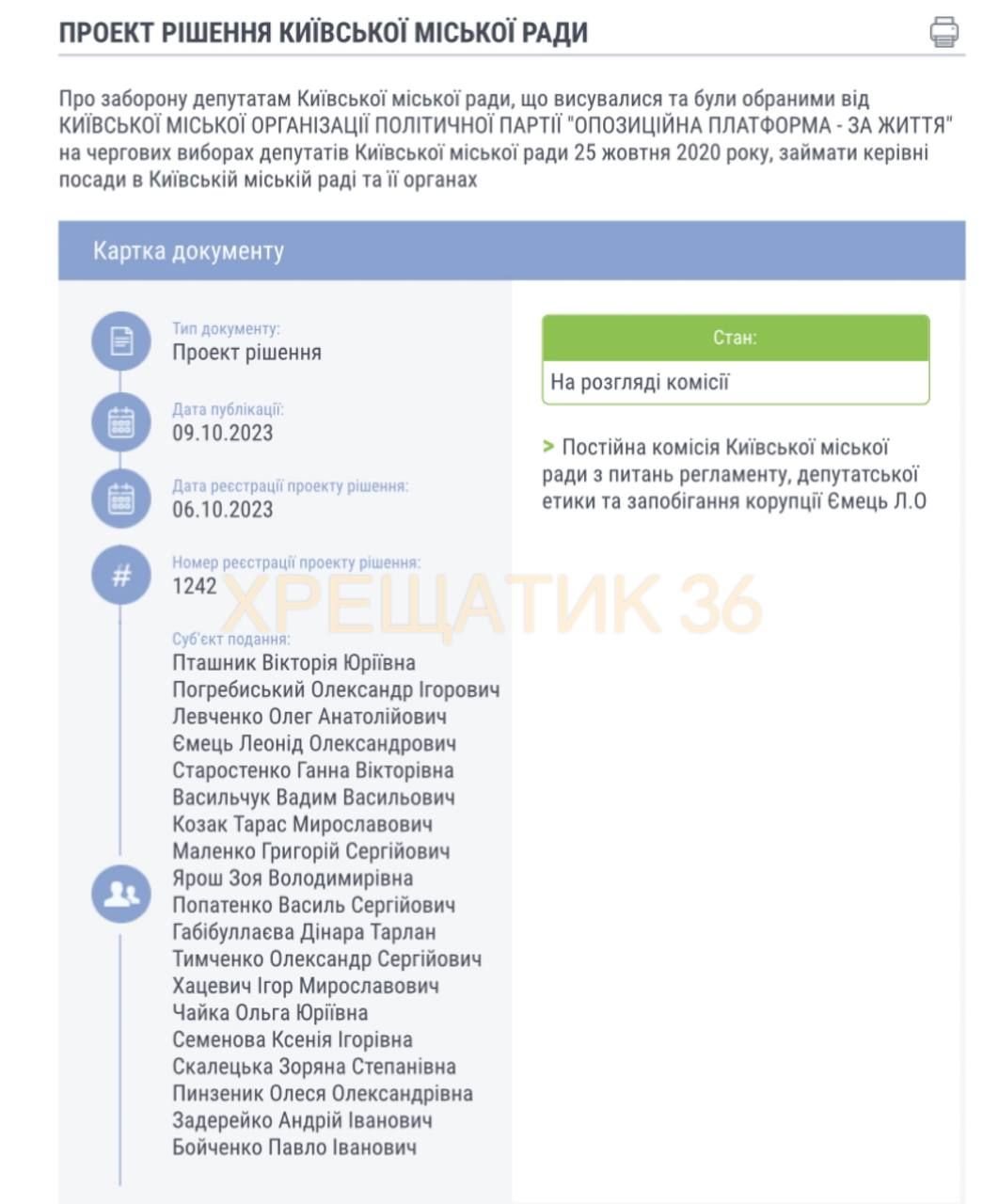 Проєкт рішення про зупинку повноважень ОПЗЖ