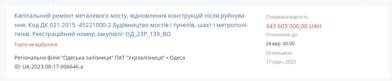 Скасований тендер на капремонт металевого мосту Скасований тендер на капремонт металевого мосту